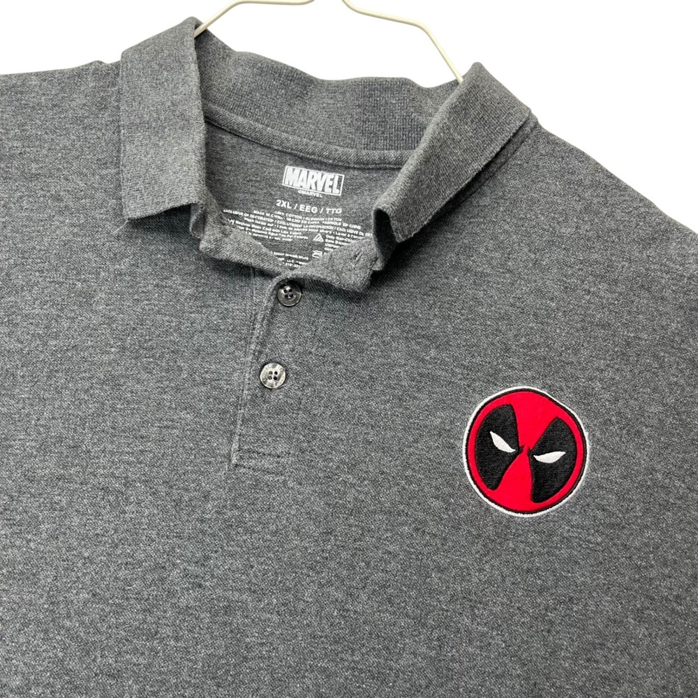 Marvel Polo Shirt Deadpool Mens 2XL Gray Cotton Short Sleeve Embroidered Logo